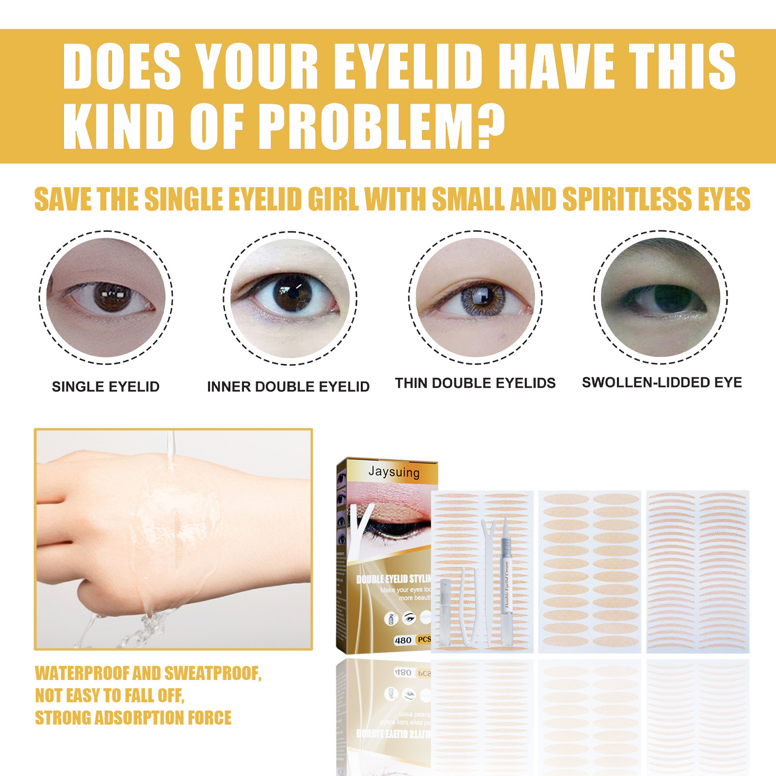 Double Eyelid Stickers Eyelid Tape Double Eyelid Patch Invisible Eyelid Tapes Set Instant Eyelid Lift for Saggy Hooded Droopy Uneven Women Beauty Makeup Tool