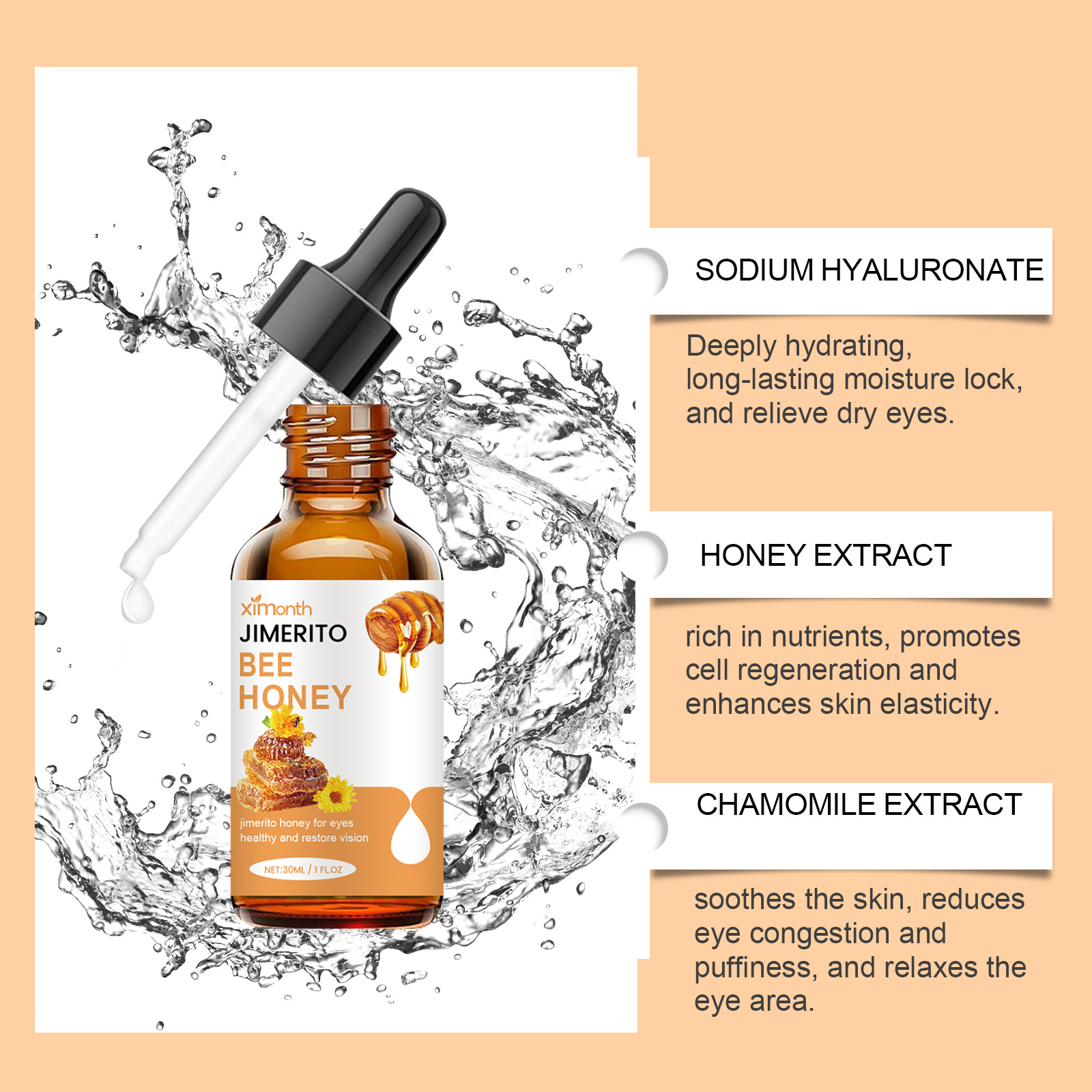 (1 PC) Eye Care Solution Bee Honey Eye Drops Fatigue Dry Eyes Astigmatism Blurred Vision Reliever Refreshing Moisturizing Improve Eyesight Soothing Eye Care Products