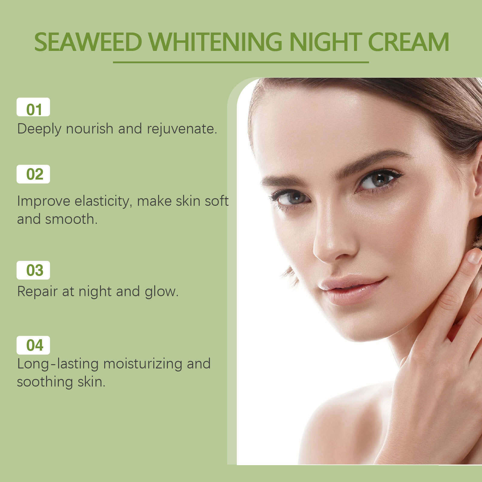 OUHOE Seaweed Nourishing Face Night Cream Whitening Moisturize Hydration Facial Night Skin Care Facial Rejuvenation Brightening Face Repairing Cream 30g