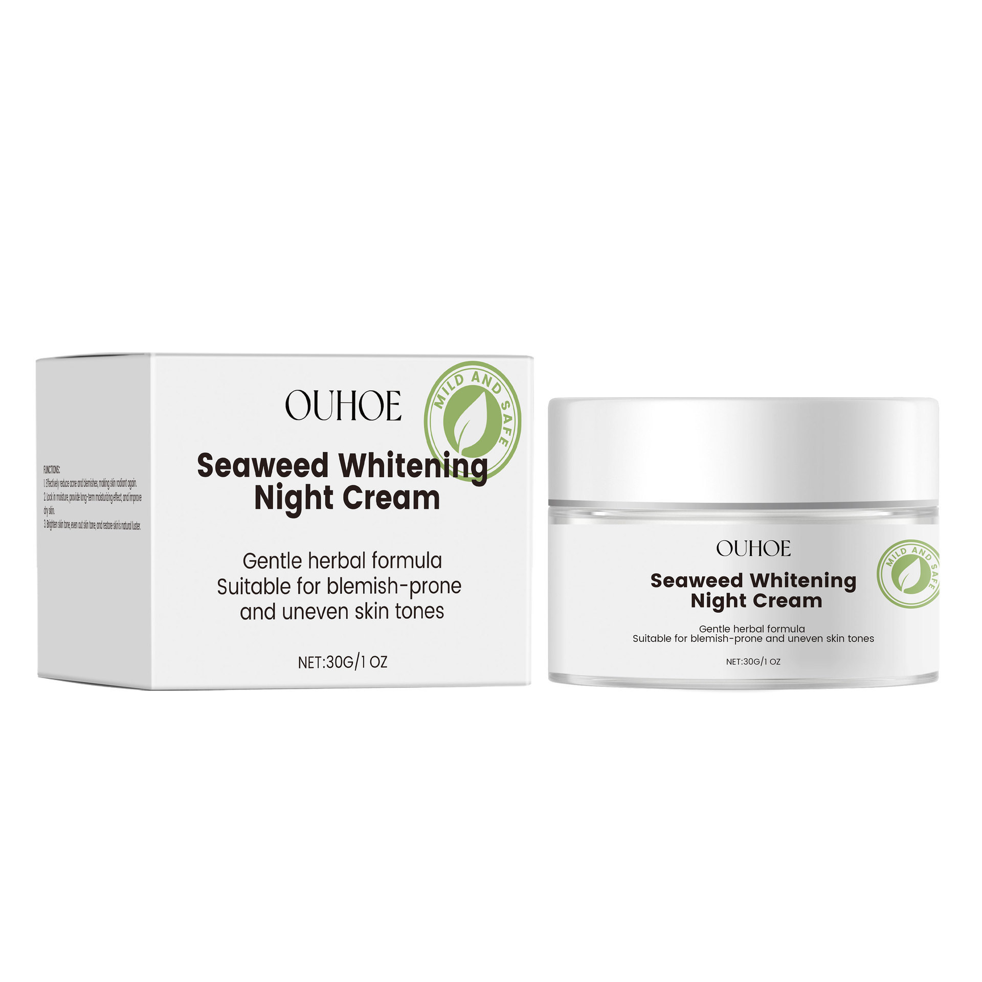 OUHOE Seaweed Nourishing Face Night Cream Whitening Moisturize Hydration Facial Night Skin Care Facial Rejuvenation Brightening Face Repairing Cream 30g