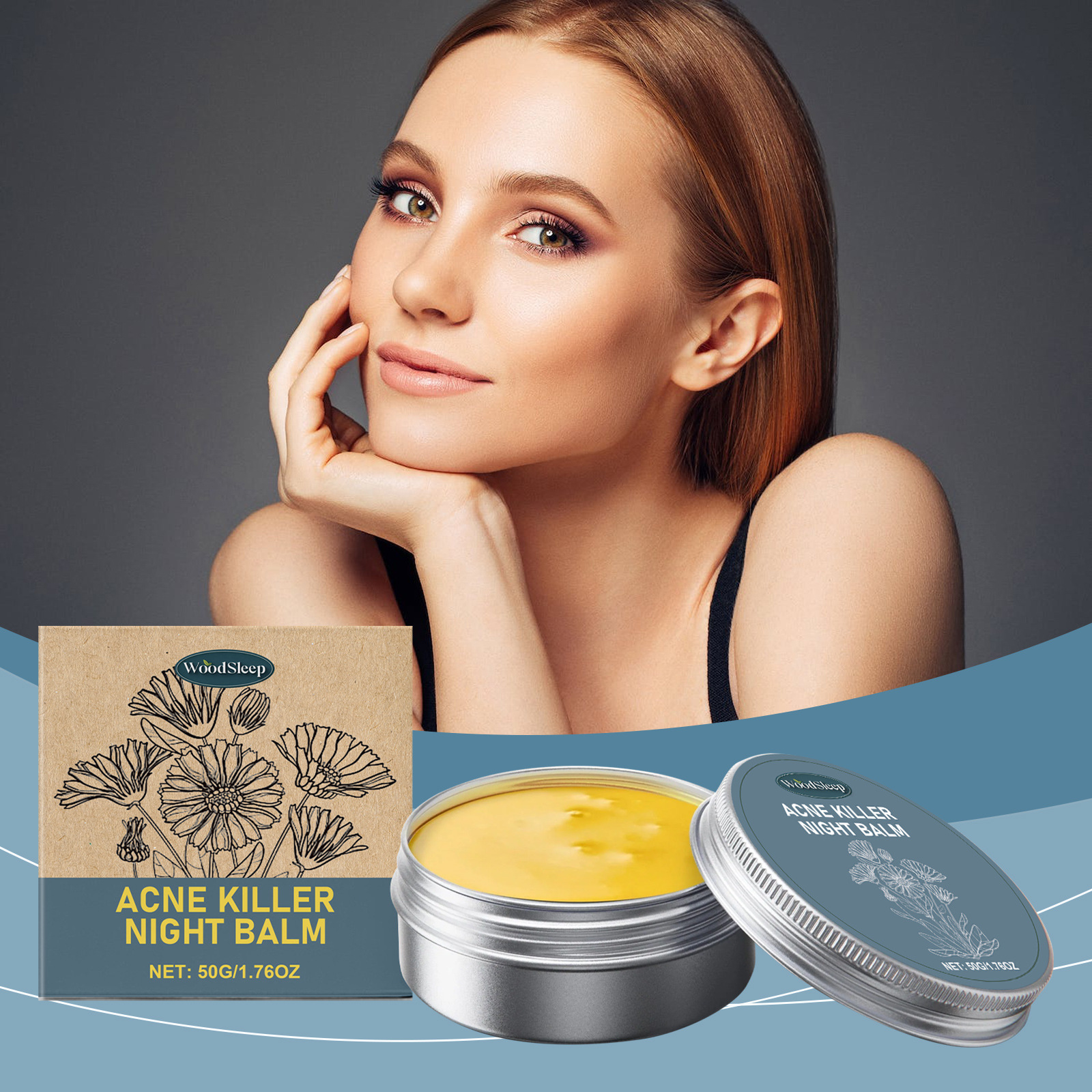 WOODSLEEP Acne Night Cream Face Cream Skin Oil Moisturizing Repair Pimple Fade Mark Deep Cleaning  Improve Large Pores 50g