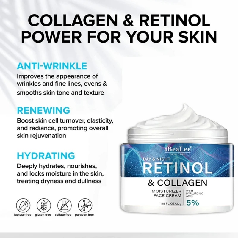 iBeaLee Retinol Whitening Cream Vitamin A Hydrating Nourishing Collagen Anti Aging Face Neck Anti Wrinkle Repair Cream Moisturize Firming Skin care