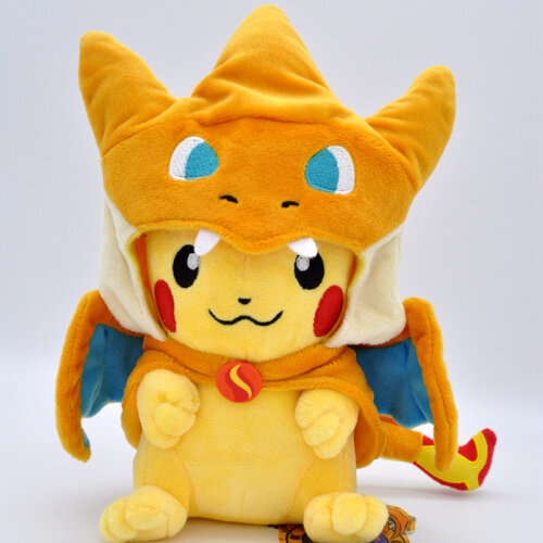 (Yellow) 23cm Pokemon Pikachu Charizard Coat Cross-Dress Plush Doll