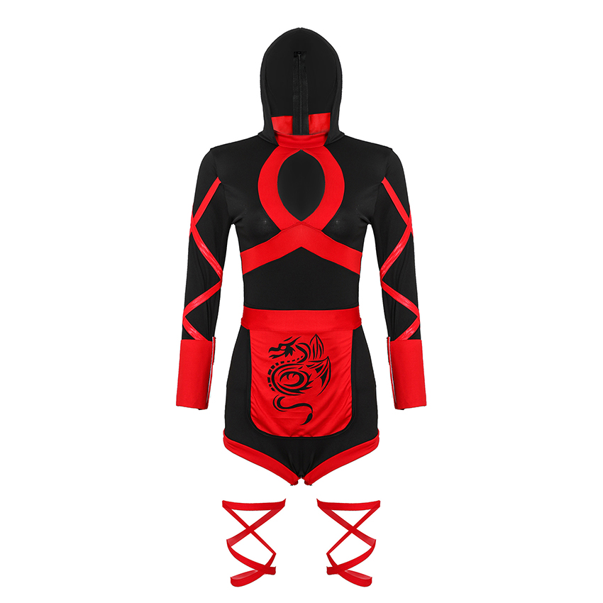 (M) Ninja Cosplay Anime Halloween Costume for Women Adult Sexy Suit Superhero Ninja Costume Jumpsuits Lady Fitness Dress