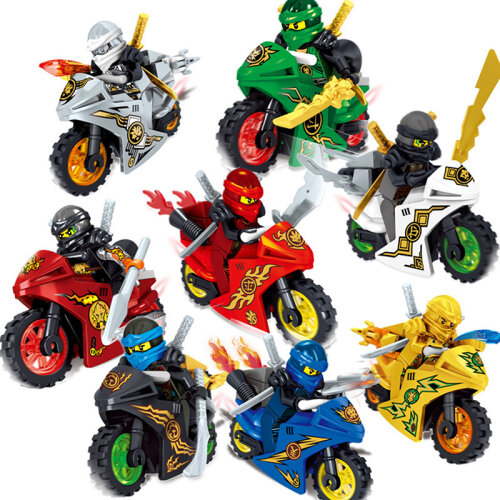 Ninja Minifigures Sets 8pcs Ninjago Motorcycle Action Figure Kits Building Blocks Toys for Boys and Girls Games Collection Adult Children Gifts Party Supplies Carnival Prizes