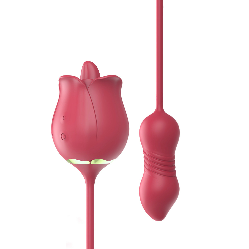 (Red) Rose Vibrators Sex Toys for Women Bullet Vibrator Dildo Adult Toys for Couples Tongue Licking Thrusting 3 in 1 Clitoral Nipple and G Spot Pulse Stimulating Waterproof Rechargeable