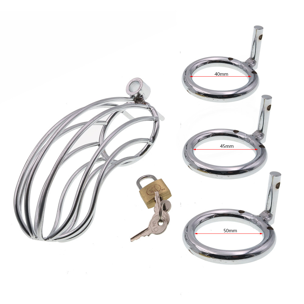 (S) Male Stainless Steel Cock Cage Lockable Bondage Adult Sex Toys for SM Sex Game Men Penis Cock Ring Sleeve Lock Male Chastity Device