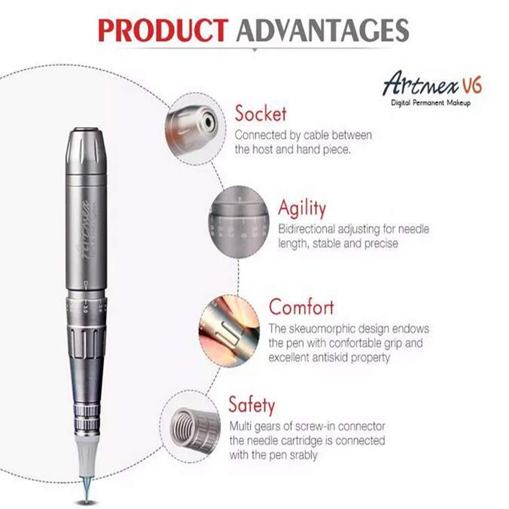 Digital Permanent Makeup Tattoo Machine Artmex V6 Portable Eye brow Lip Line Rotary Pen Professional Electric Microblading Pen MTS PMU System for Eyeliner Lip Eyebrow and Hairline Tattoo Skin Beauty Salon and Home Use