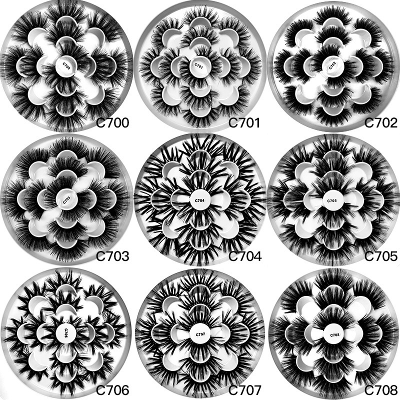 (c700) False Eyelashes Mink Eye Lashes 7 Pairs Extension Makeup Tools Long Wispy Fluffy Thick Natural Curling Party Look