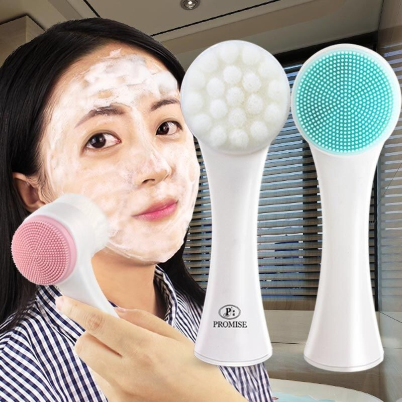 (Blue) Silicone Gel Facial Brush Double Sided Facial Cleanser Blackhead Removing Product Pore Cleaner Exfoliating Product