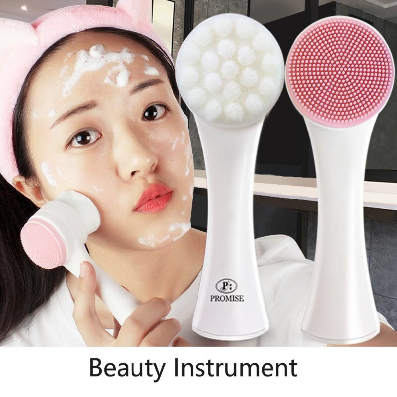 (Blue) Silicone Gel Facial Brush Double Sided Facial Cleanser Blackhead Removing Product Pore Cleaner Exfoliating Product
