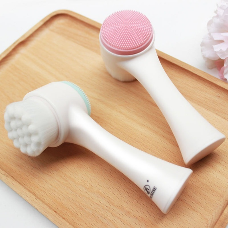 (Blue) Silicone Gel Facial Brush Double Sided Facial Cleanser Blackhead Removing Product Pore Cleaner Exfoliating Product