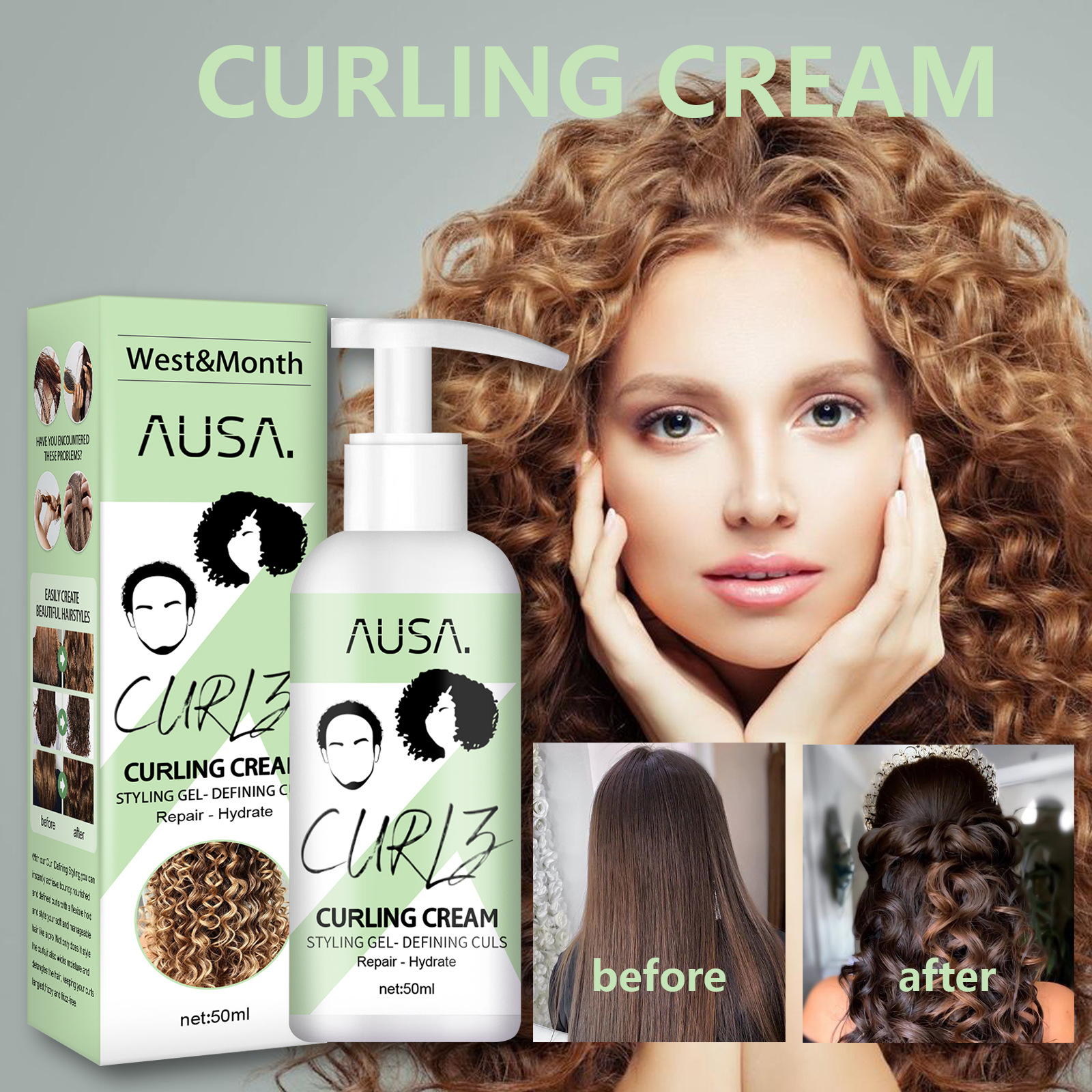 Hair Elastine Cream Repair Curl Elastining Gel Curls Moisturizer and Enhancer Conditioners for Wavy and Curly Hair Products Suitable for Women and Men