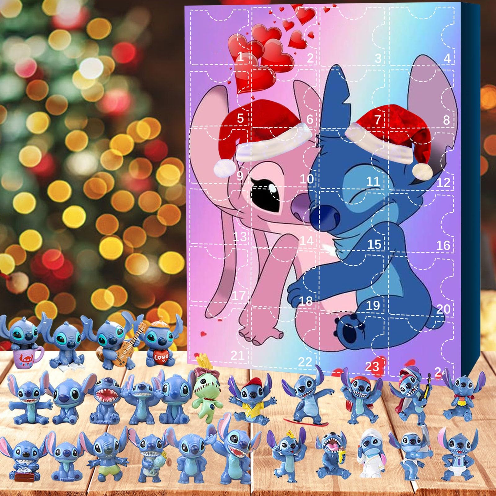 Christmas Advent Calendar Countdown Calendar with 24pcs Stitch Figure Toys Adorable Decorative Toys Home Ornaments Christmas Gift for Children