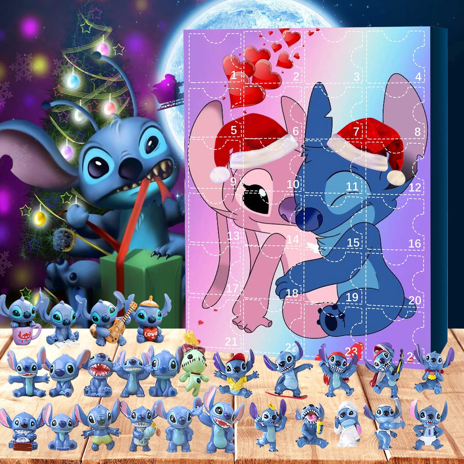 Christmas Advent Calendar Countdown Calendar with 24pcs Stitch Figure Toys Adorable Decorative Toys Home Ornaments Christmas Gift for Children