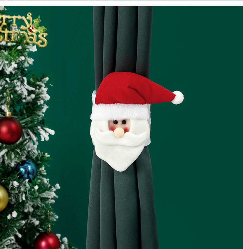 (1PCS Santa Claus) Christmas Curtain Tiebacks, Cute Christmas Curtain Buckle Ties Cartoon Santa Claus Snowman Elk Doll Christmas Curtain Decorations for Indoor Living Room Windows