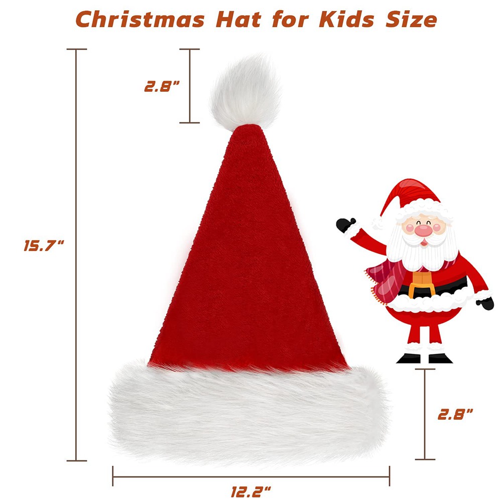 (1PCS) 5PCS Santa Hat Deluxe Red Santa Hat Christmas Hat Santa Hat Holiday for Adults Unisex Velvet Comfort Extra Thicken Classic Fur Xmas Hat for New Year Festive Party Christmas Supplies