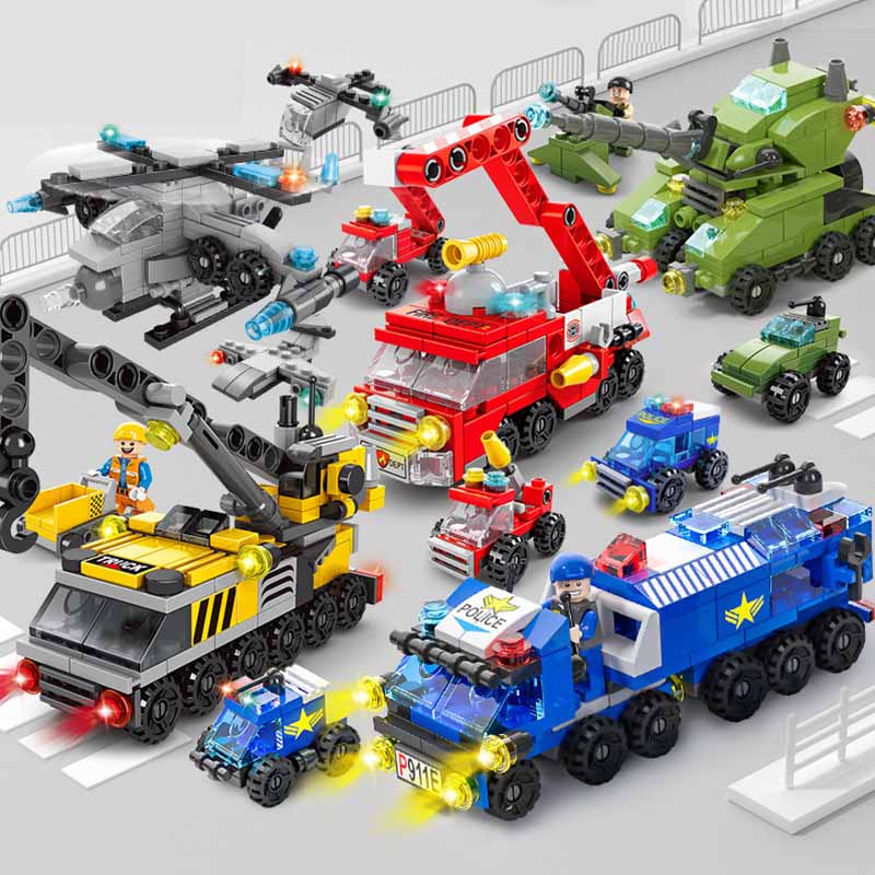 (SWAT~147Pcs) 6in1 3D City Street View Fire Truck Truck Castle Building Block Fit Lego