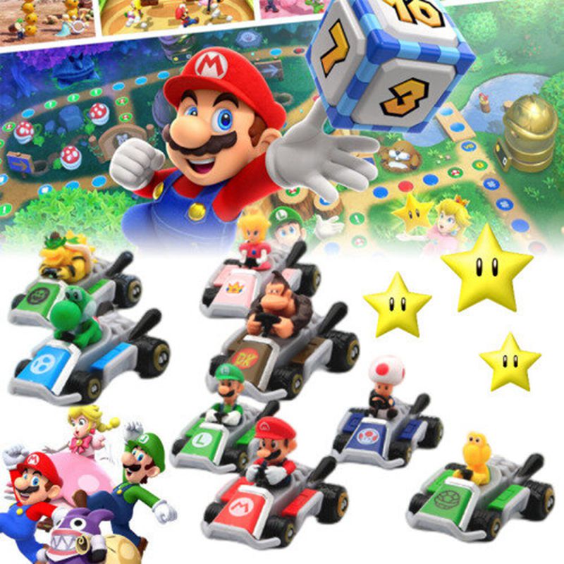 8pcs Super Mario Kart Pull Back Car Princess Luigi Bowser Figure Kids Toys