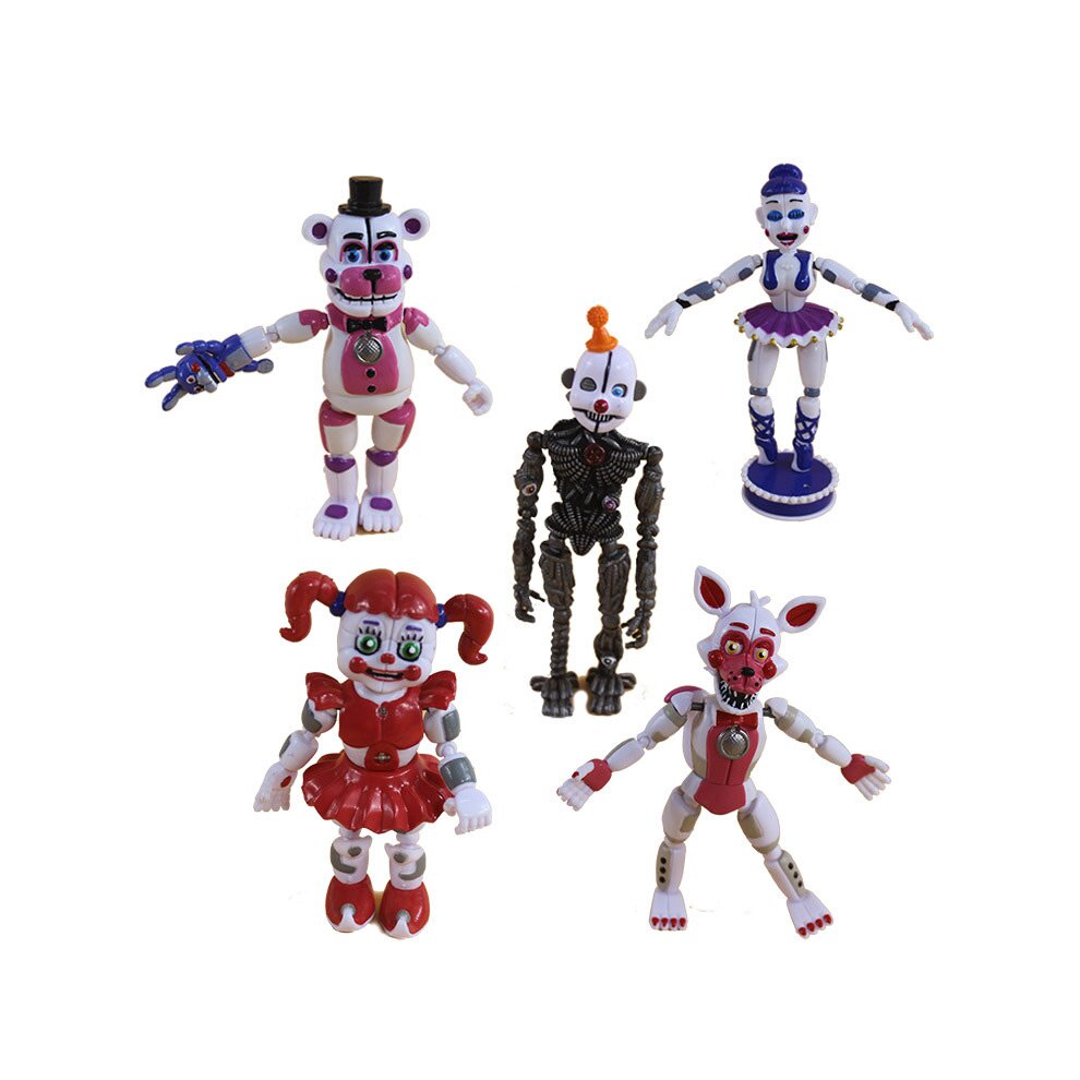 FNAF Five Nights At Freddys Action Figure Toys Funtime Sister Location Horror Doll Movable Joints for Fans Birthday Gifts 5pcs Set
