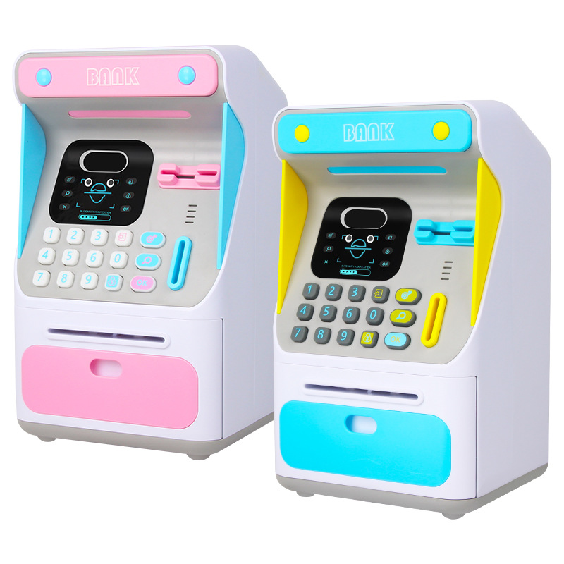 (Blue) Electronic Piggy Bank ATM Cash Coin Money Box With Face Recognition Unlocking Birthday Toys Gifts