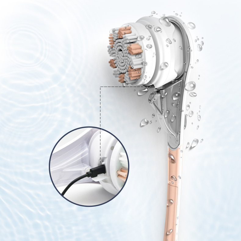 (Blue) Multi-Functional Massage Bath Brush with Long Handle Waterproof Electric Shower Brush