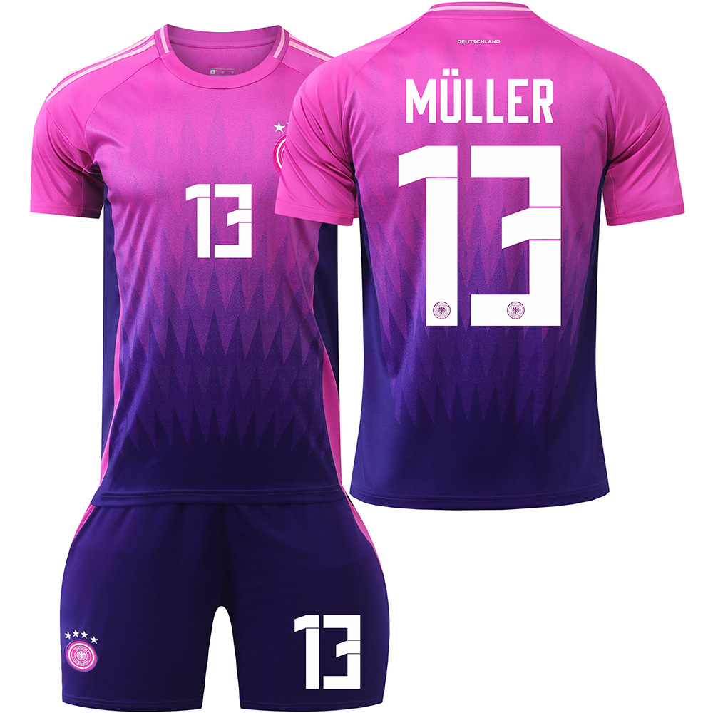 (Kids 2~3 Years) 2024 UEFA European Championship Germany away Football Kit for Kids No.13 Muller Tracksuit Kits for Boys Junior Soccer Jersey Training Top Shorts Sock
