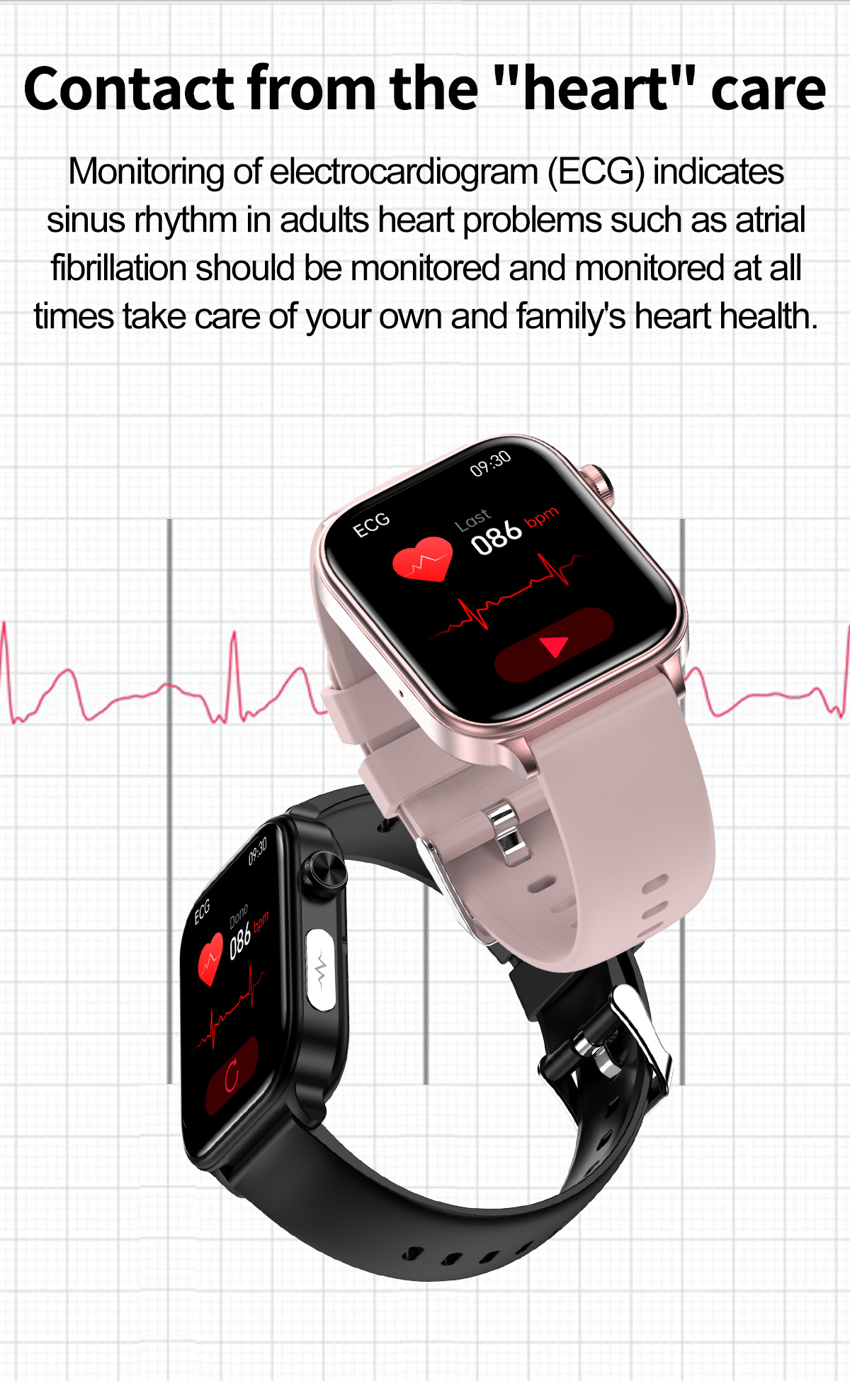 (Black) Women Smartwatch Medical Diagnosis Smart Watch HD Bluetooth Call ECG Blood Glucose Uric Acid Blood Lipids Monitoring