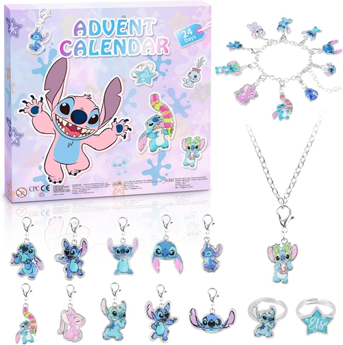 Lilo Stitch Christmas Advent Calendar Bracelets 24 Days Countdown Calendar Diy Jewelry Making Kit Cartoon Blind Box Toys Kids Gift for Friends