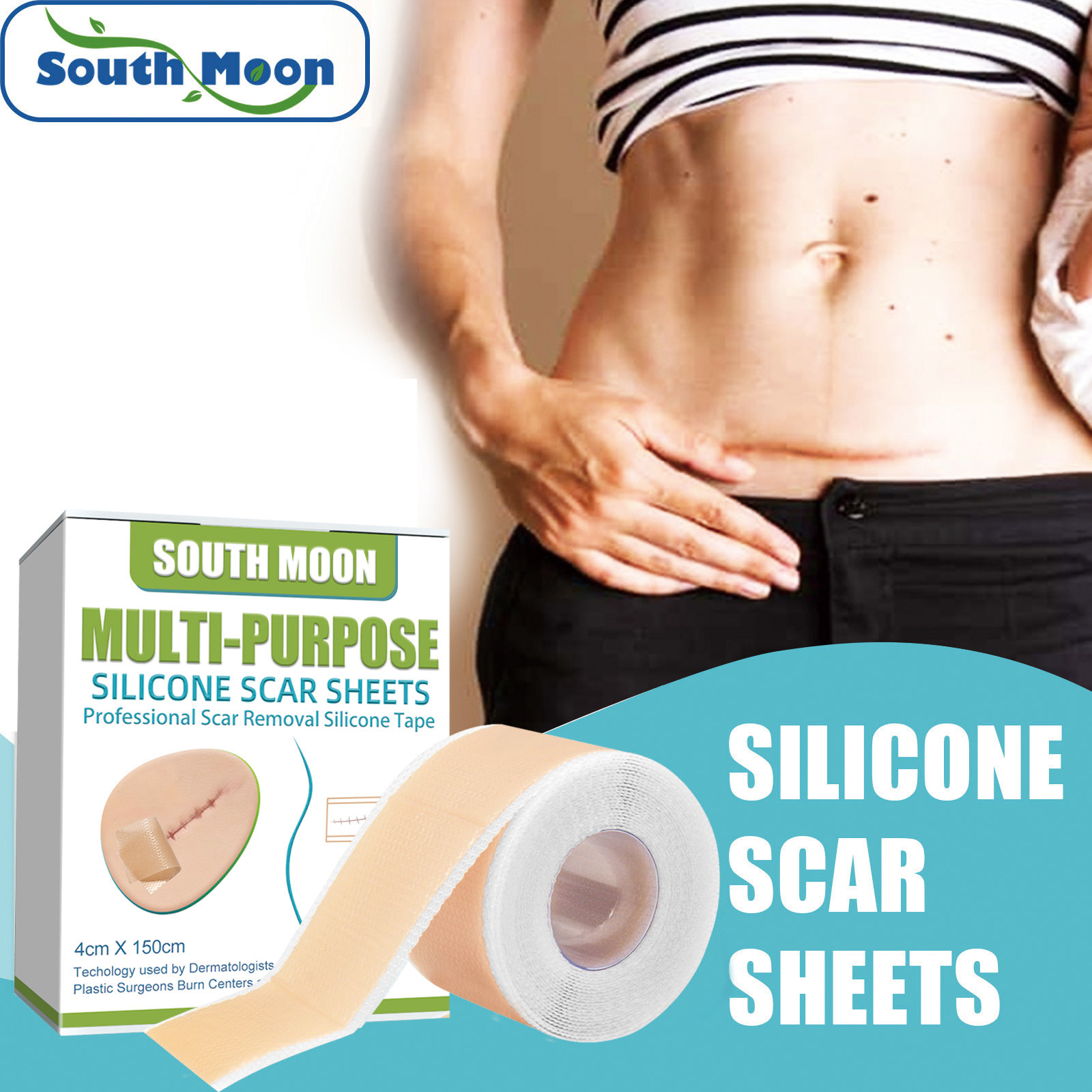 South Moon Silicone Scar Sheets Multi Purpose Self Adhesive Scar Cover Tape Removal Tape Acne Trauma Burn Scar Skin Repair Scar Patch Treatment Beauty Skin Care