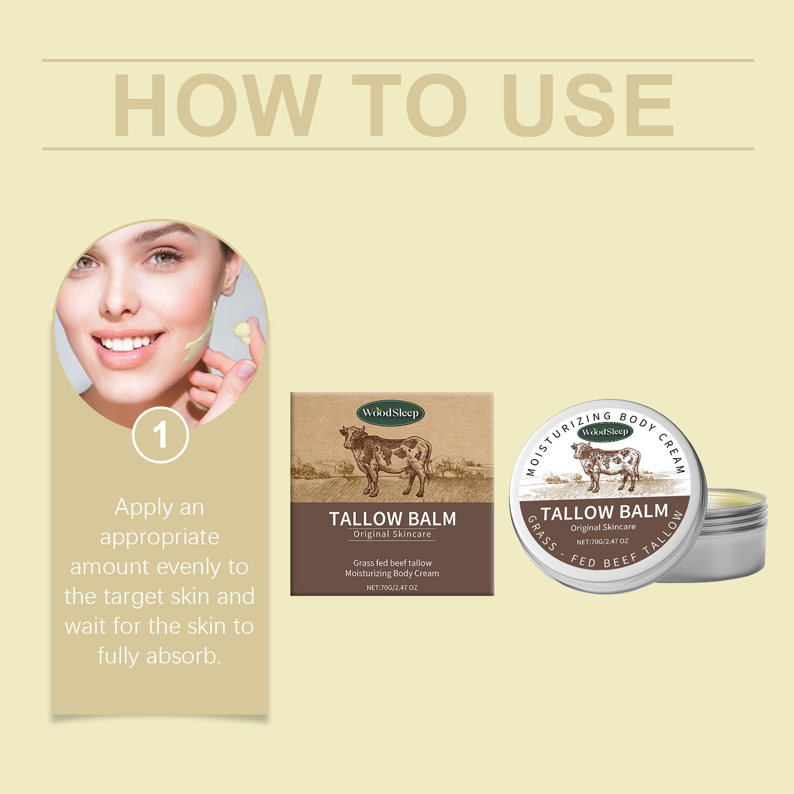 WoodSleep Beef Tallow Balm Moisturizer Sebum and Honey Cream Nourishing Softening Smoothing Relieve Dryness Face Body Cream Natural Beef Tallow Lotion