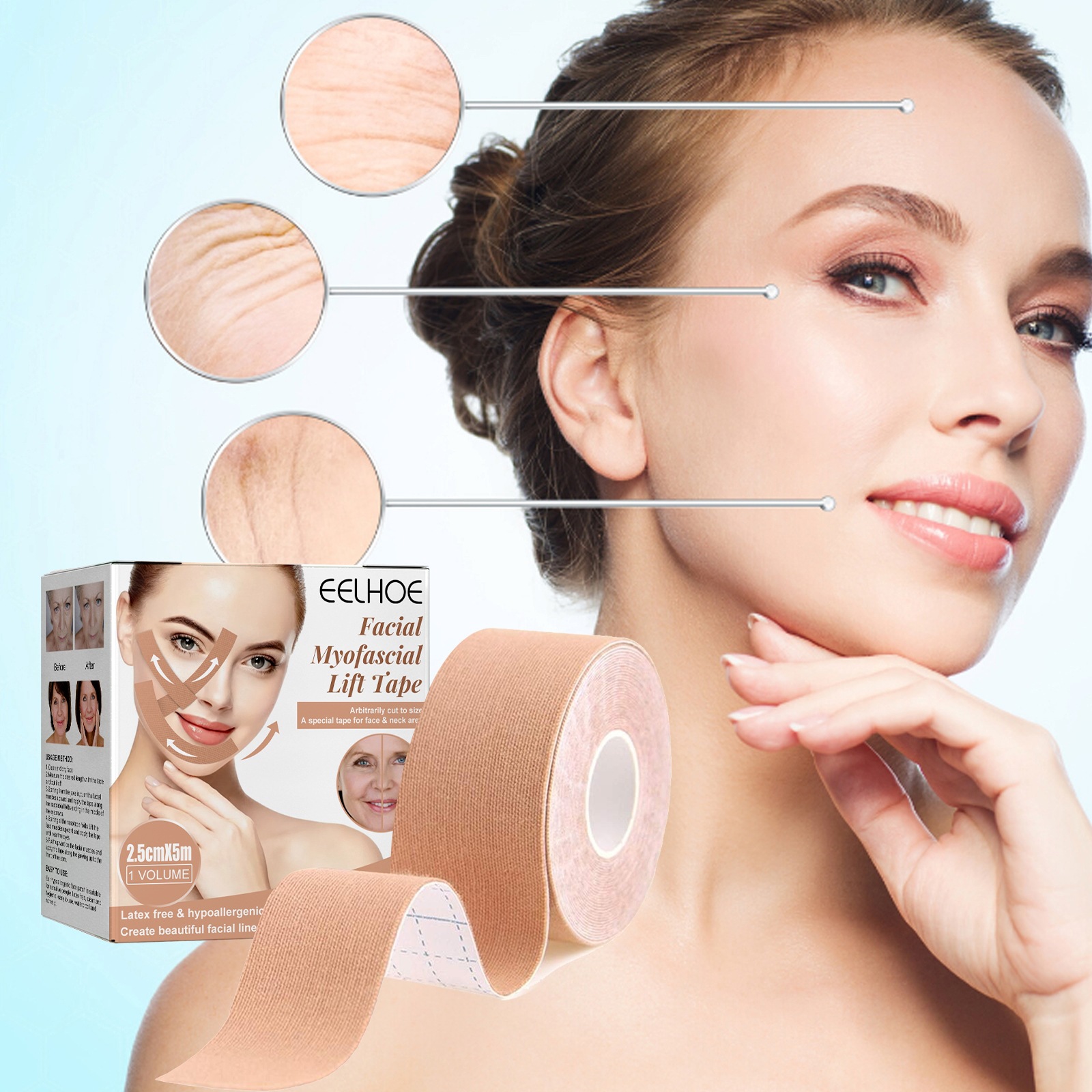 EELHOE  Facial Fixed Tape Anti Sagging Kinesiology Tape for Face Muscle Lift Up Beauty Wrinkle Face Tapes 5M