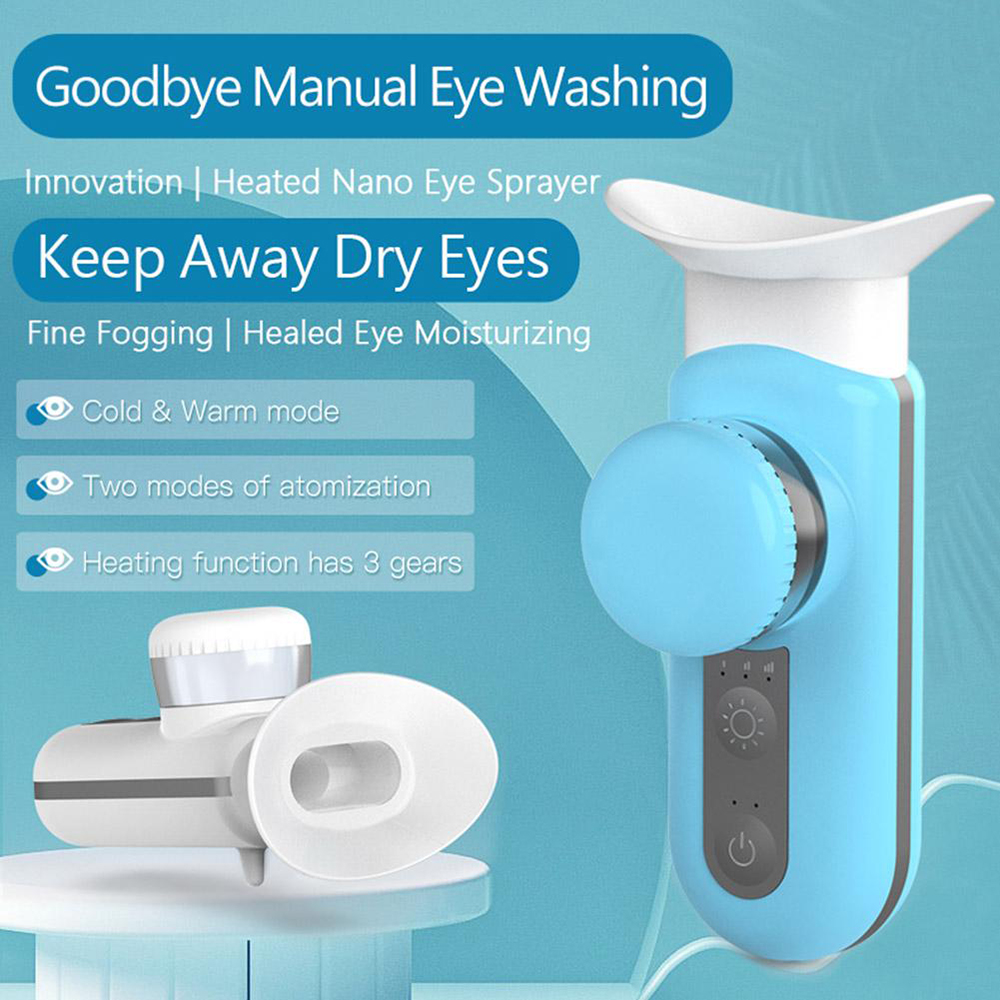 (Blue) Electric Nano Eye Steamer Sprayer Device Moisturizing Atomizer Water Hot Compress Eyes Soothing Massage Eye Washing SPA Humidifier Relieve Fatigue
