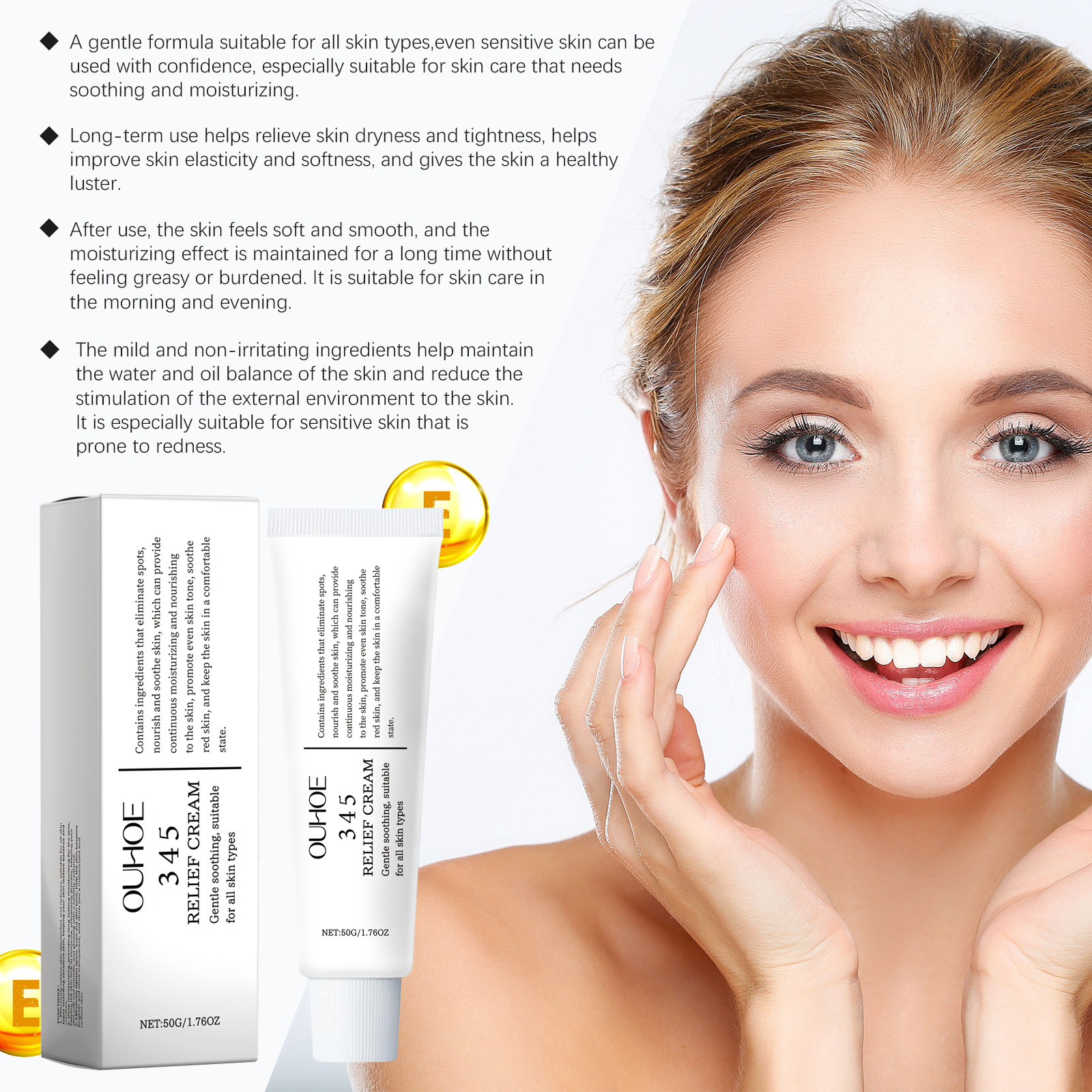 OUHOE Brightening Moisturizing Face Cream Facial skin, Hydrates Nourishes Tender Skin Soothing Skin Repair Korean Skincare Ointment Cream 50g
