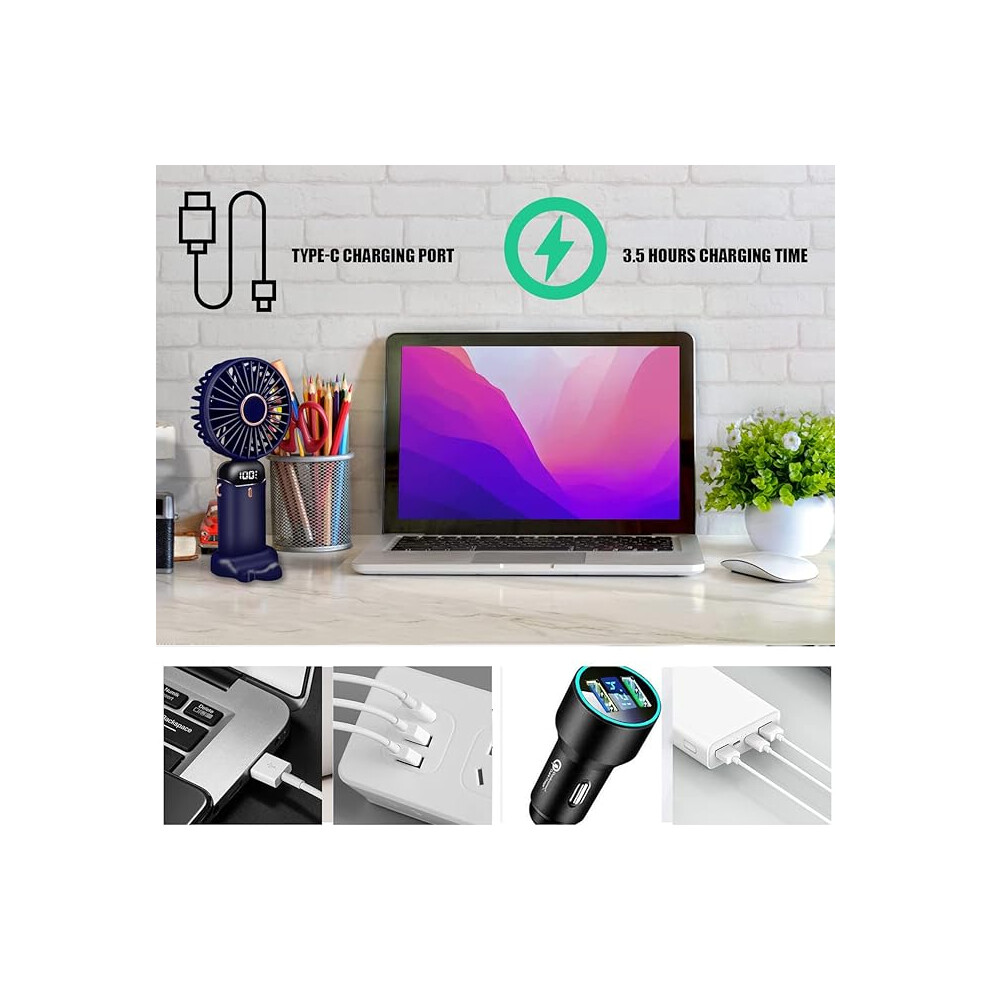 Hand Held Fan Portable Handheld USB Rechargeable Fans 5 Speeds Battery Operated Mini Fan Foldable Desk Fans with LED Display for Home Travel