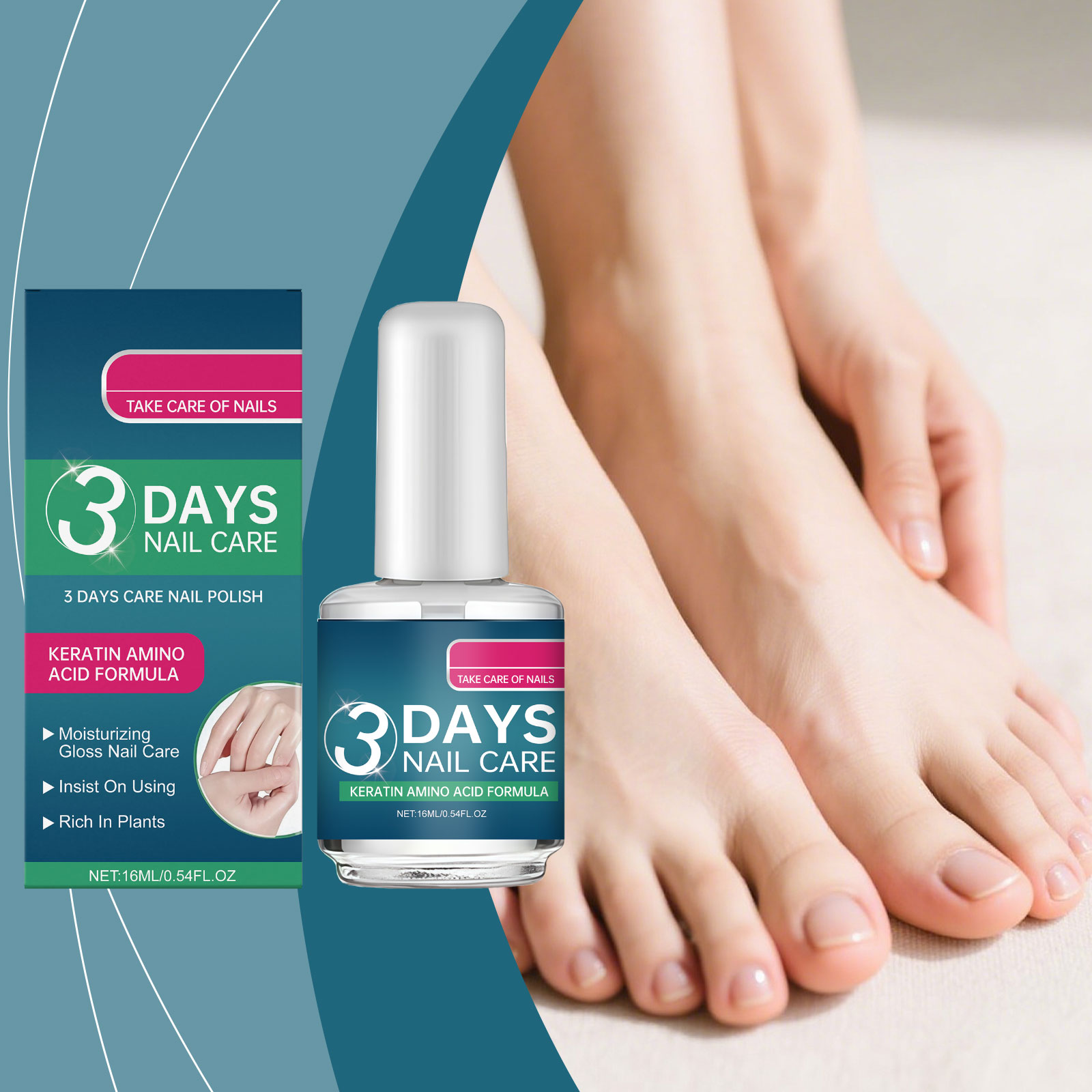 3 Days Nail Care Treatment Polish - Keratin & Amino Acid Formula Moisturizing Brightening NailPolish | Plant-Based Nail