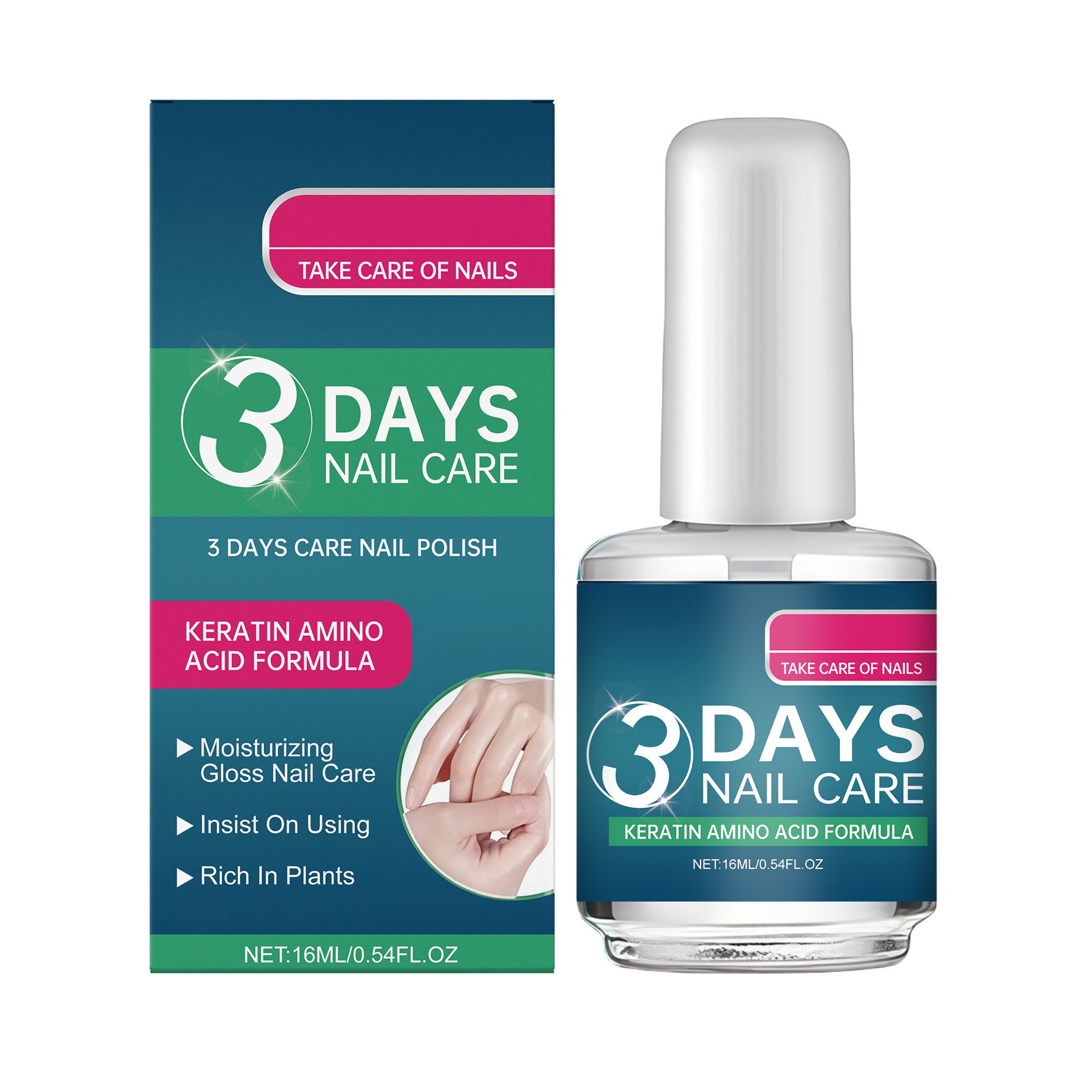 3 Days Nail Care Treatment Polish - Keratin & Amino Acid Formula Moisturizing Brightening NailPolish | Plant-Based Nail