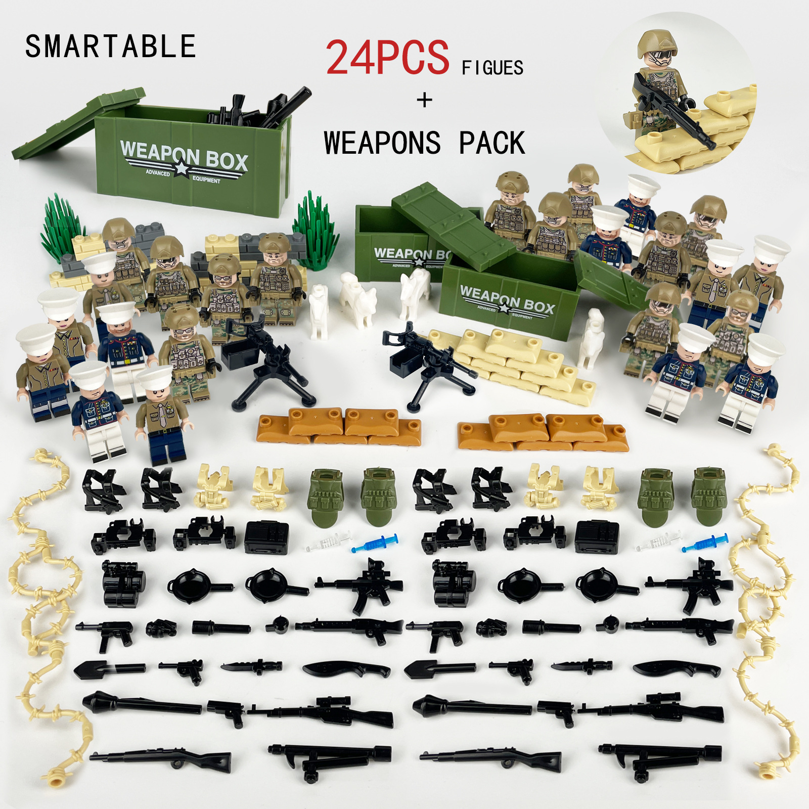 (Style B) Army Soldiers Building Block Toys Action Mini Figures with Multiple Military Weapons Accessories Scene Matching for Kids