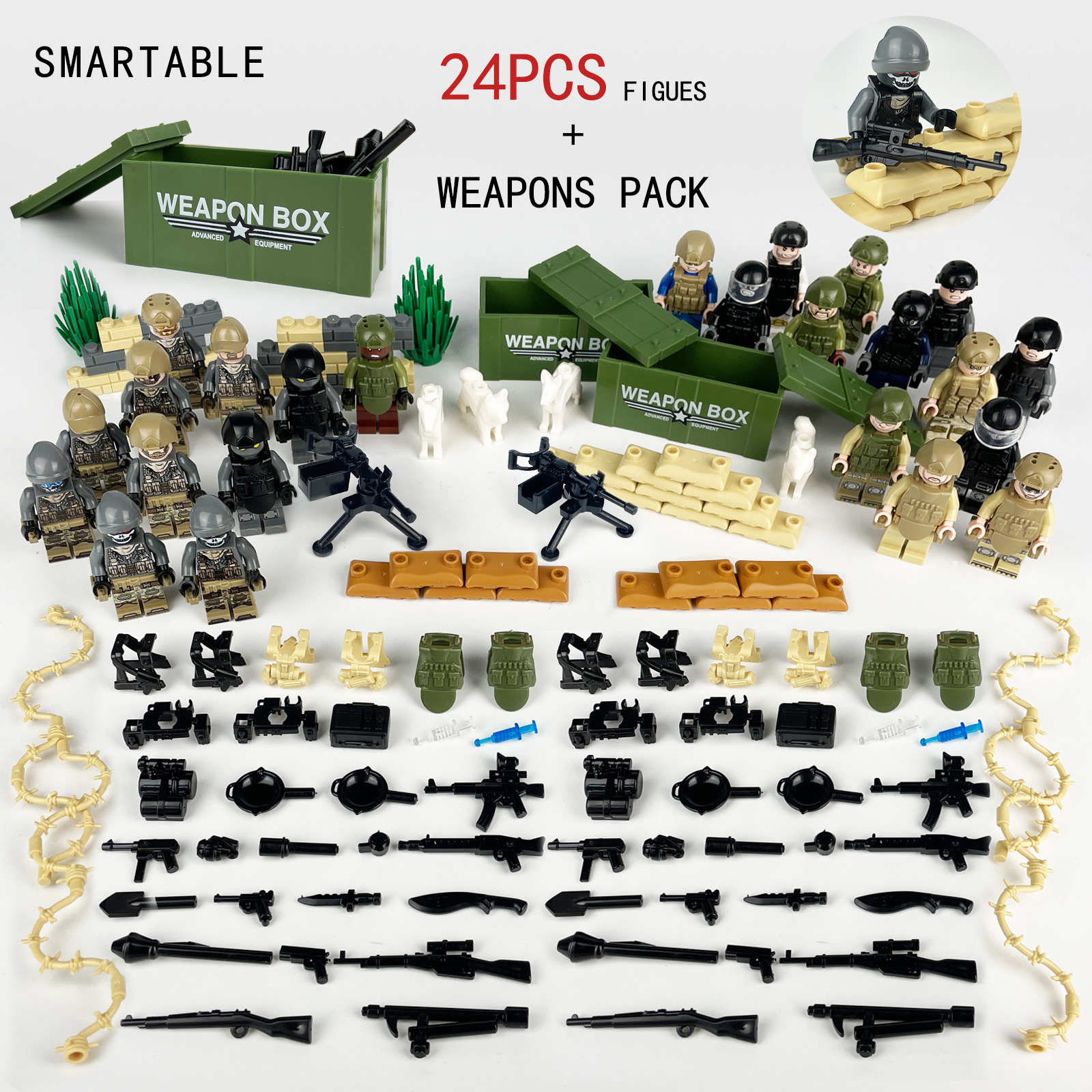 (Style B) Army Soldiers Building Block Toys Action Mini Figures with Multiple Military Weapons Accessories Scene Matching for Kids