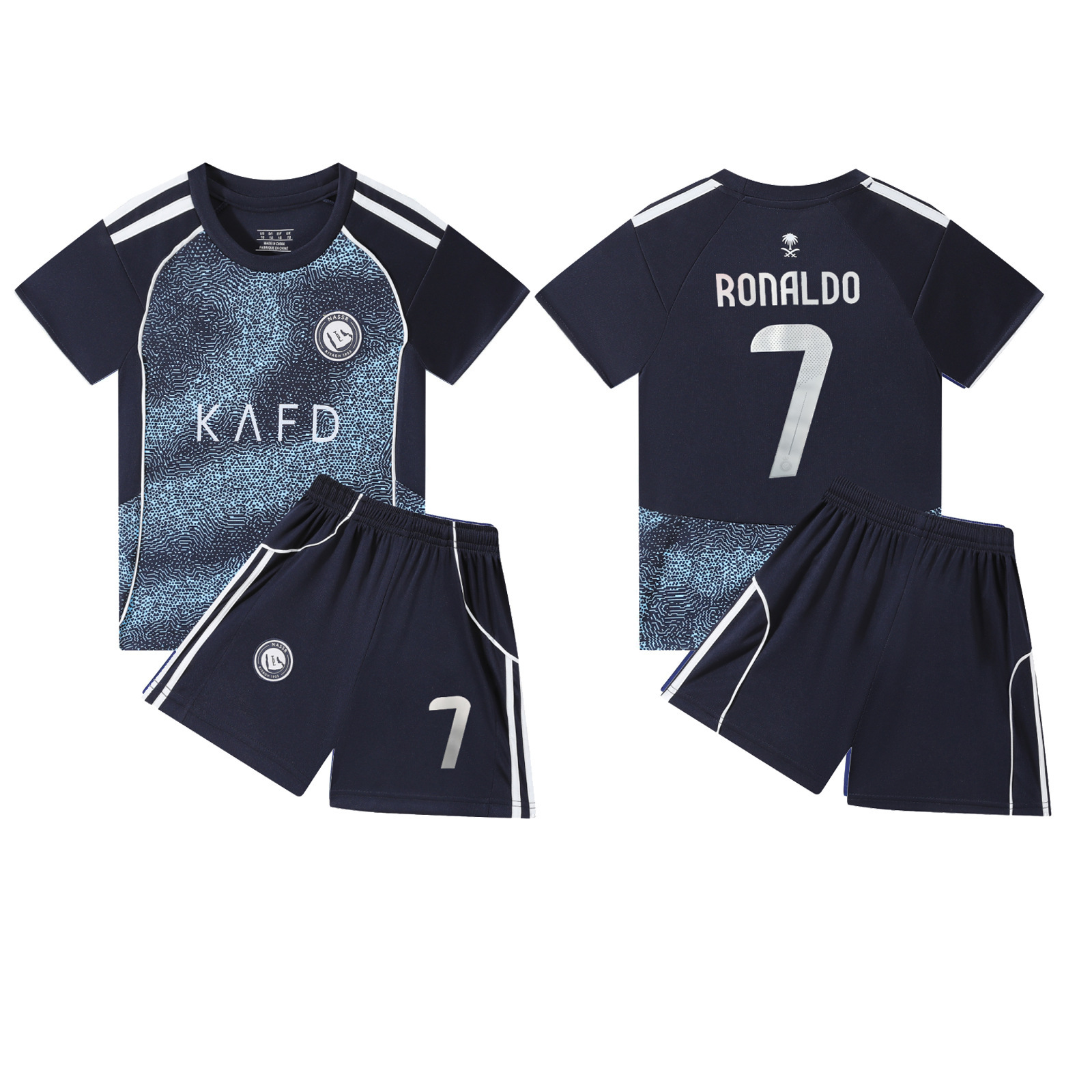 (4~5 Years) Football Kits for Kids Soccer Shirt with Al-Nassr No.7 Ronaldo 2026 World Cup Training Jerseys Shirts Shorts and Socks Set Gifts for Boys
