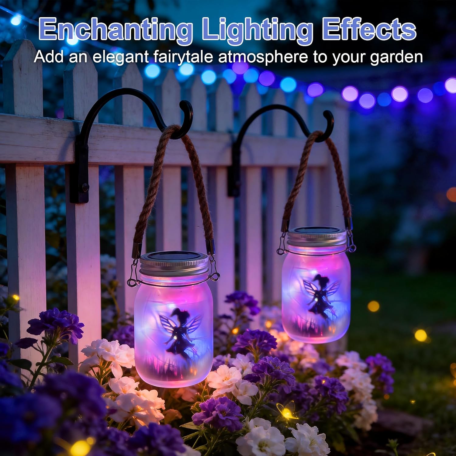 (Warm White) 2 Pack Solar Fairy Lantern Outdoor Garden Ornaments IP65 Waterproof Frosted Glass Solar Mason Jar Lights LED Hanging Lamp for Table Yard Garden Patio Lawns 