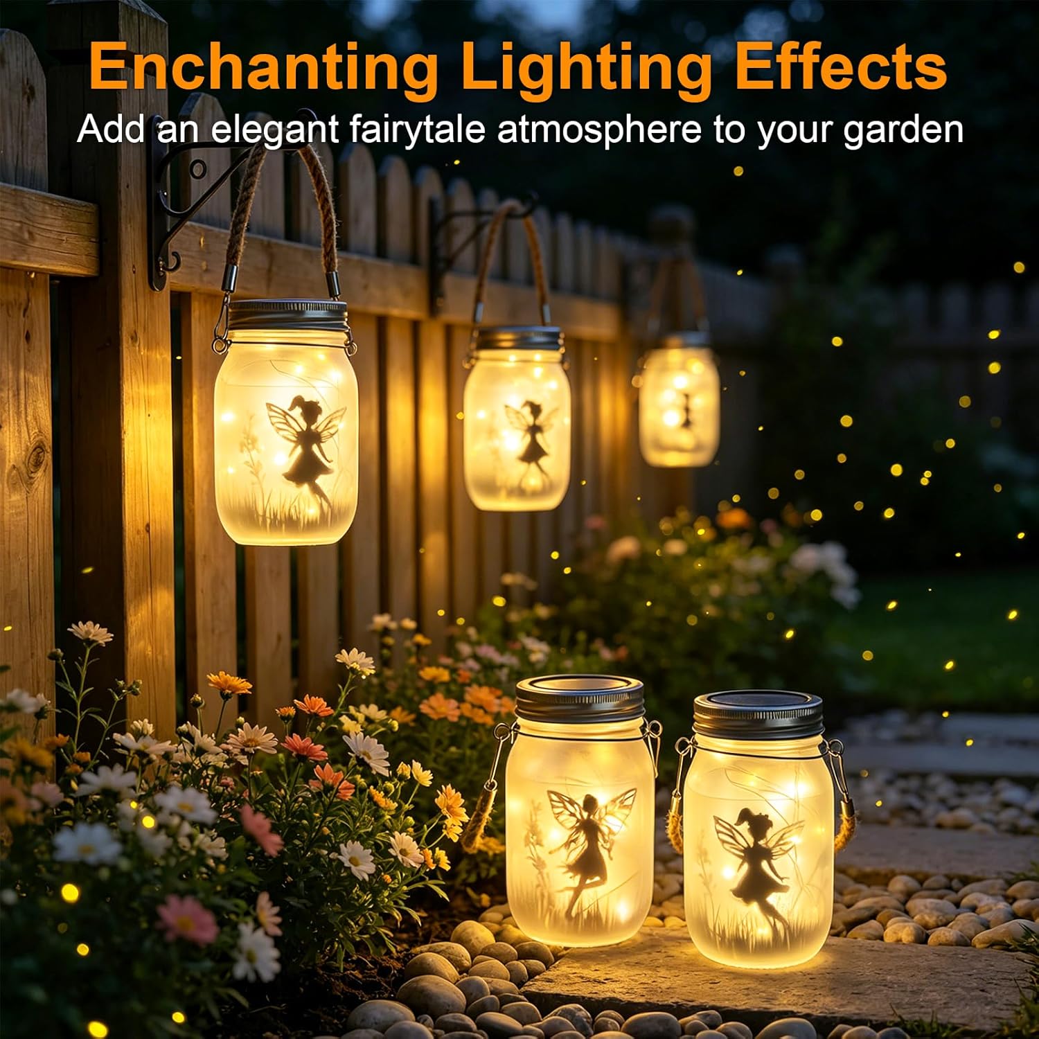 (Warm White) 2 Pack Solar Fairy Lantern Outdoor Garden Ornaments IP65 Waterproof Frosted Glass Solar Mason Jar Lights LED Hanging Lamp for Table Yard Garden Patio Lawns 