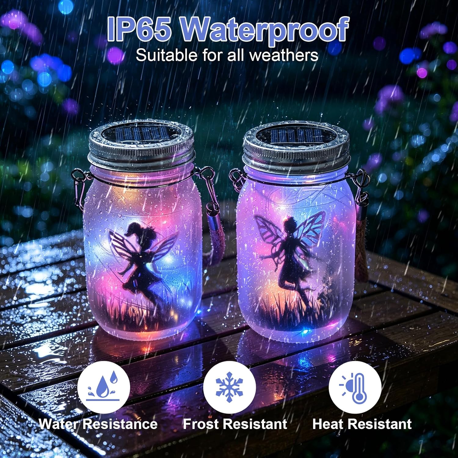 (Warm White) 2 Pack Solar Fairy Lantern Outdoor Garden Ornaments IP65 Waterproof Frosted Glass Solar Mason Jar Lights LED Hanging Lamp for Table Yard Garden Patio Lawns 