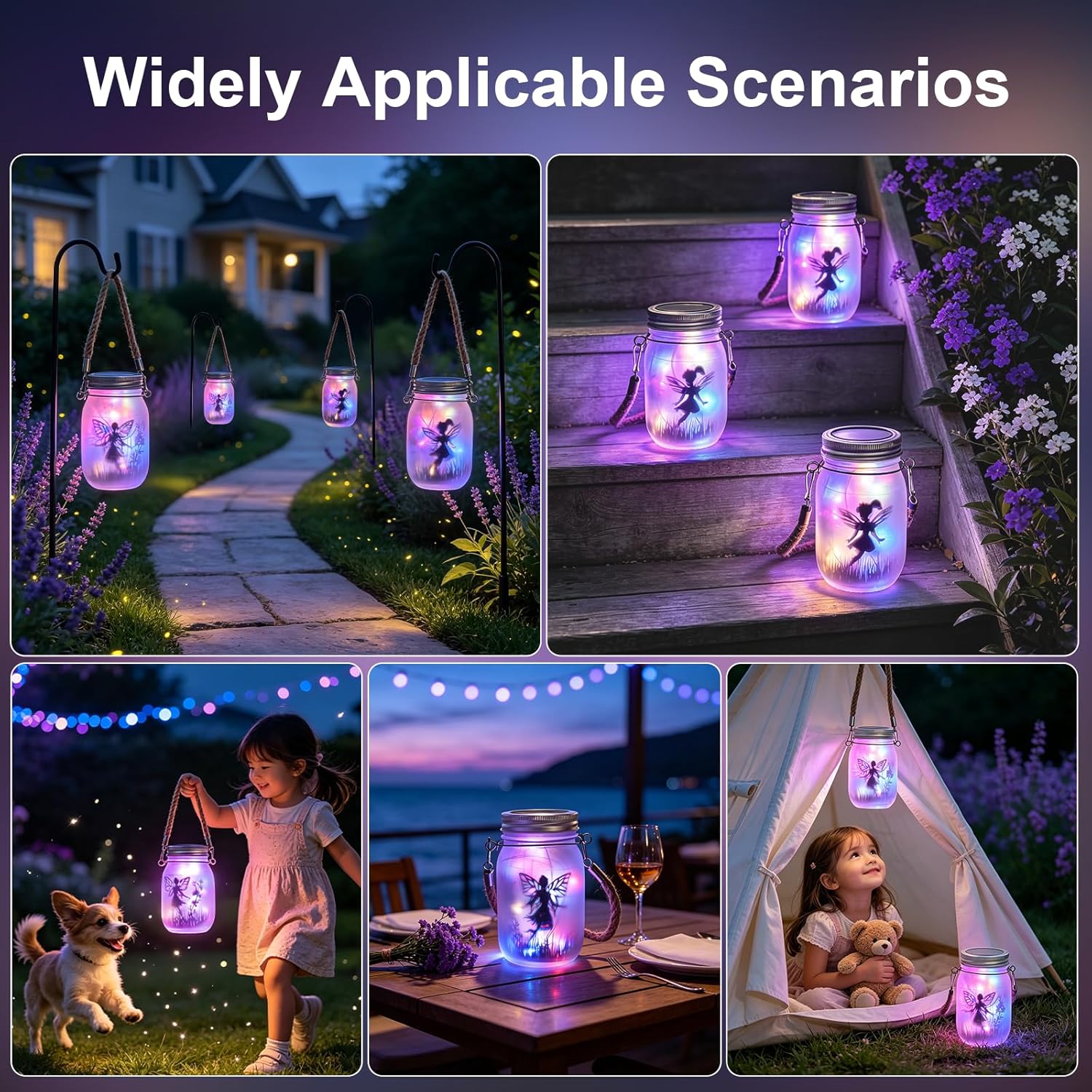 (Warm White) 2 Pack Solar Fairy Lantern Outdoor Garden Ornaments IP65 Waterproof Frosted Glass Solar Mason Jar Lights LED Hanging Lamp for Table Yard Garden Patio Lawns 