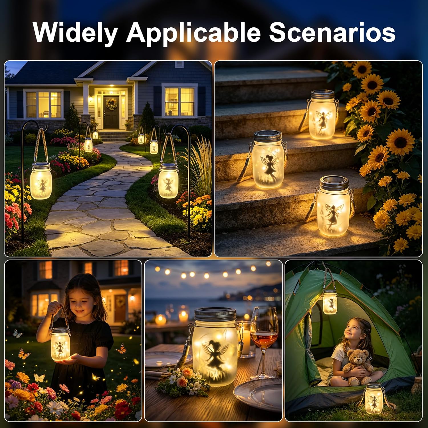 (Warm White) 2 Pack Solar Fairy Lantern Outdoor Garden Ornaments IP65 Waterproof Frosted Glass Solar Mason Jar Lights LED Hanging Lamp for Table Yard Garden Patio Lawns 