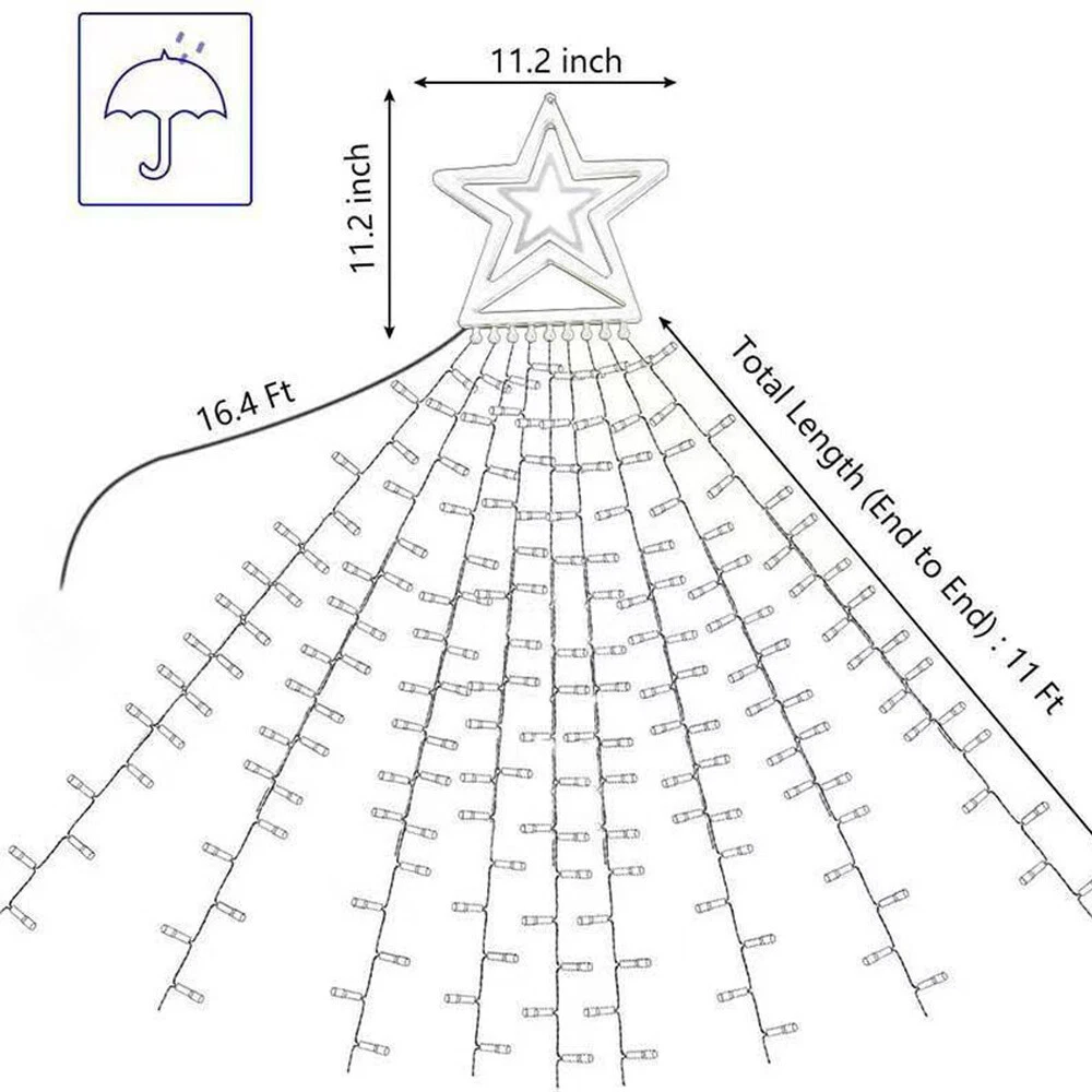 (RGB) Solar LED Star Waterfall Light Holiday Party String Lights Christmas Tree Decor