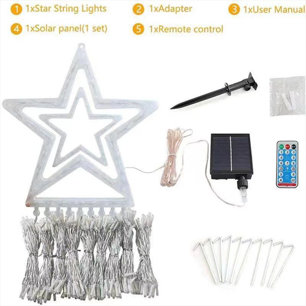 (RGB) Solar LED Star Waterfall Light Holiday Party String Lights Christmas Tree Decor