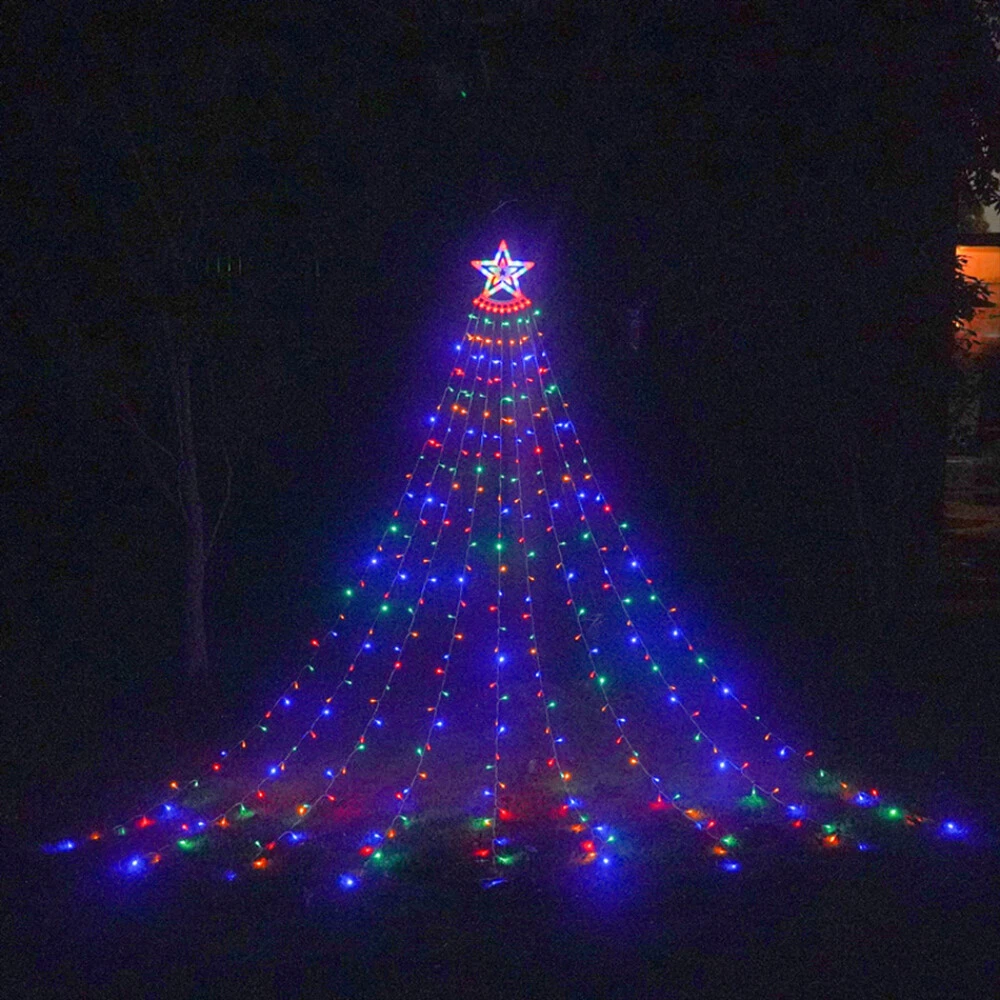 (RGB) Solar LED Star Waterfall Light Holiday Party String Lights Christmas Tree Decor