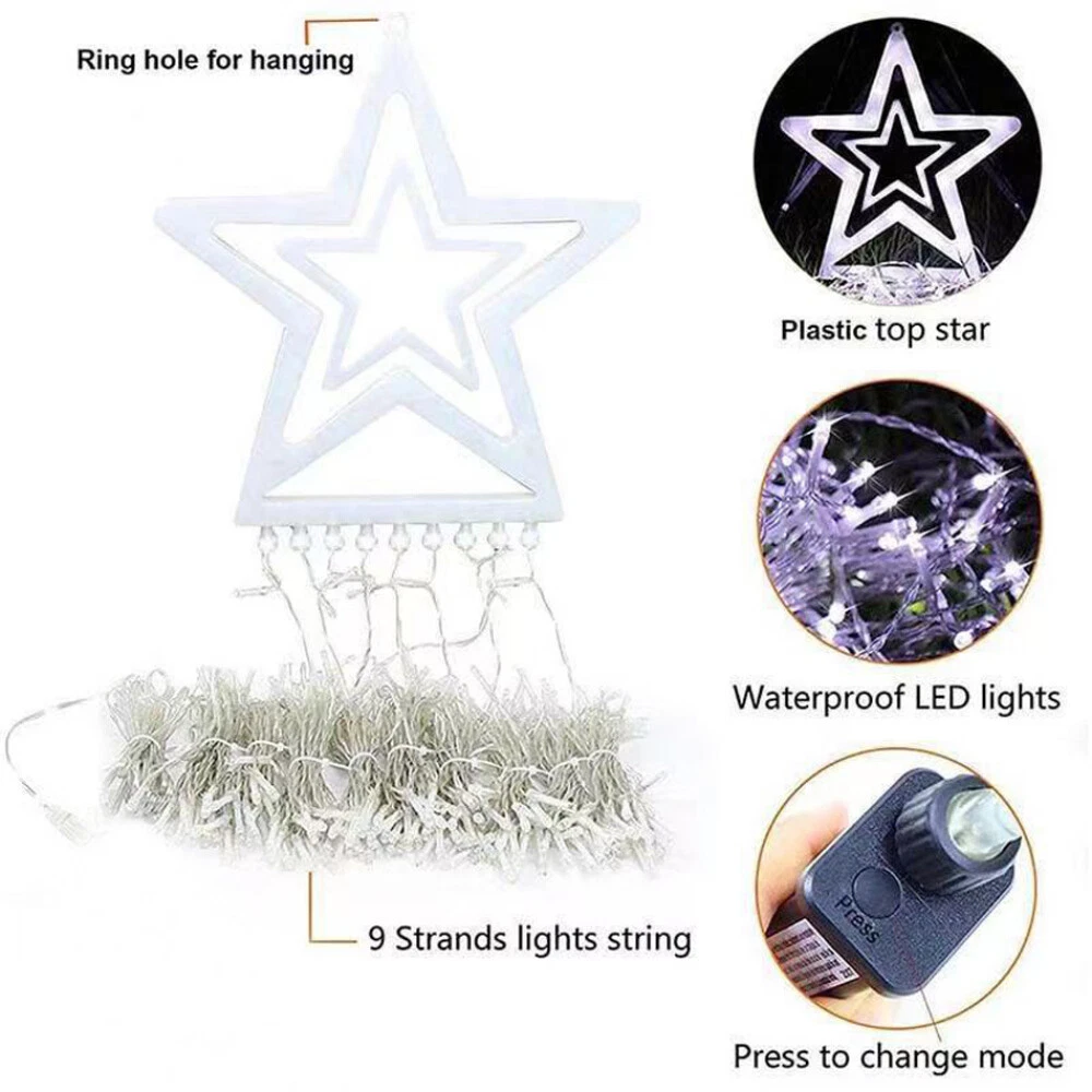(RGB) Solar LED Star Waterfall Light Holiday Party String Lights Christmas Tree Decor