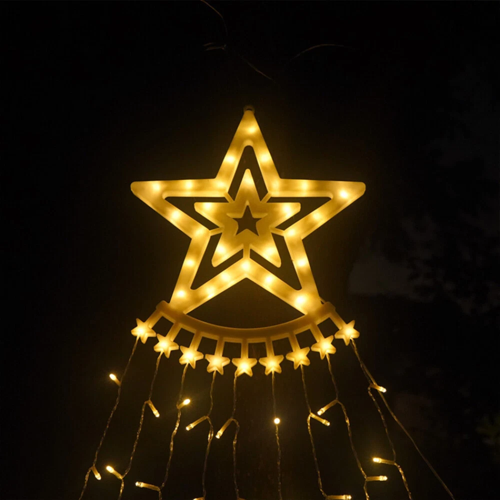 (RGB) Solar LED Star Waterfall Light Holiday Party String Lights Christmas Tree Decor